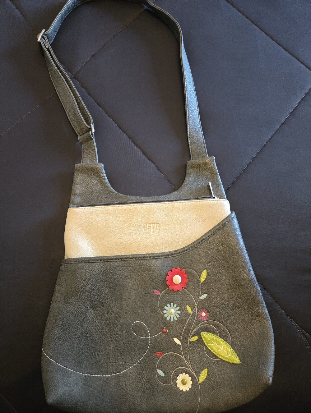 Women's ESPE Black and Cream Floral Crossbody Bag